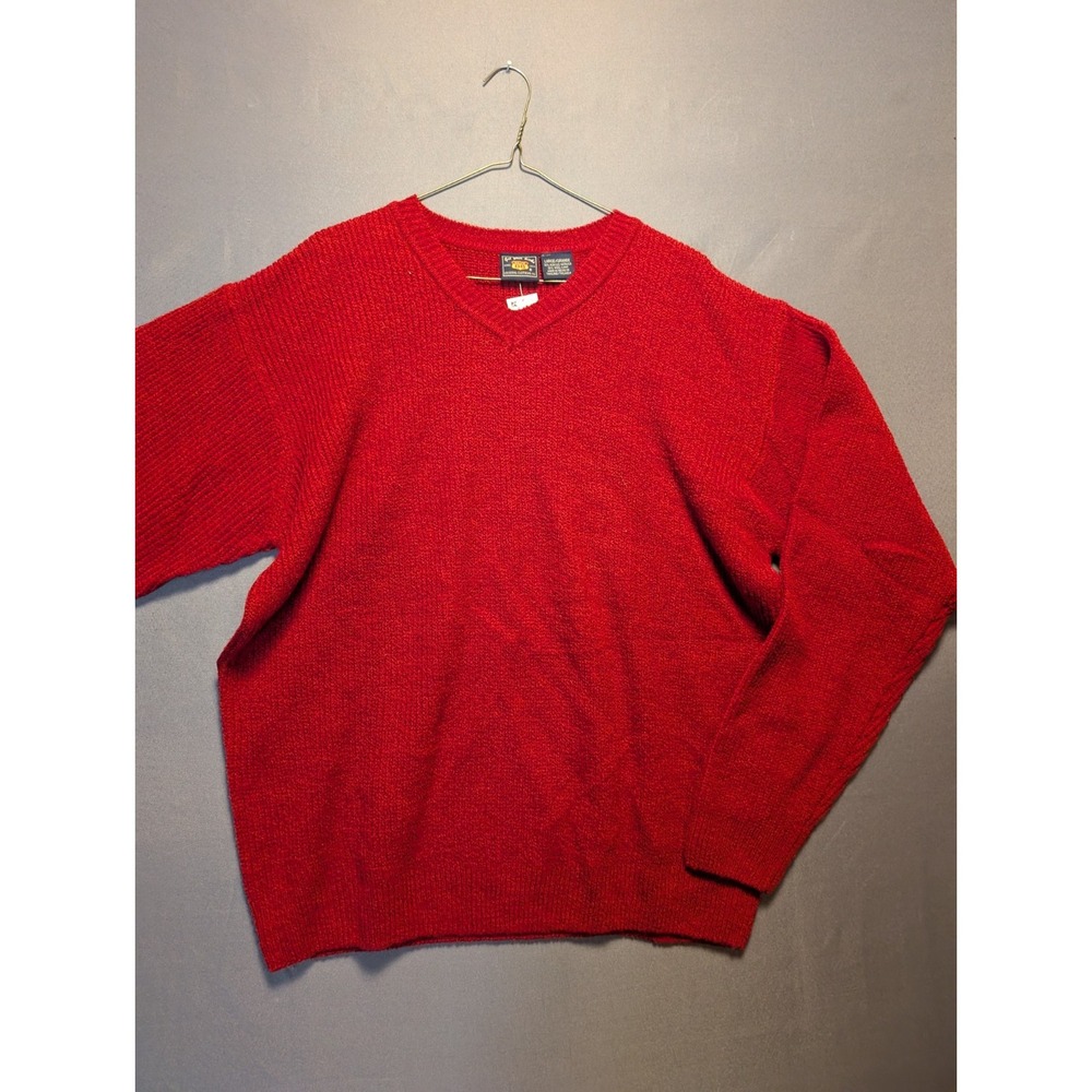 Route 66 Sweater Mens Large Red Wool Ribbed Trim Chunky Knit V Neck Warm Winter